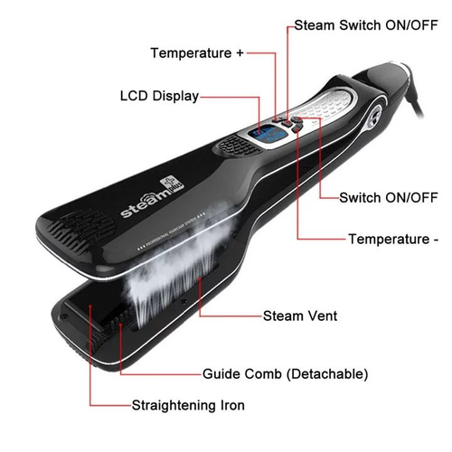 Professional Steam Straightener Brush with LCD Display, Wide Ceramic Plate Anti-Scald Hair Straightening Comb, Hydrating for Frizzy Curly Damaged Hair, Salon Grade Hair Styling Tool