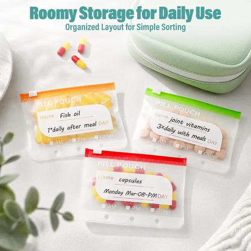 A8 Waterproof Pill Pouch Set, Large Weekly Pill Organizer with 14 Color-Coded Medicine Pouches, Reusable Travel Medicine Pouch Organizer, Zippered Pill Storage Bag for Fish Oils, Vitamins, dealsforyou, summerwins