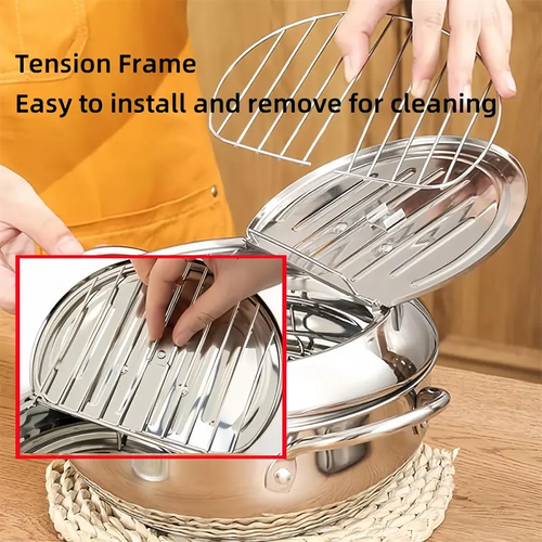 Stainless Steel Deep Frying Pan with Lid, 1 Count Non-stick Deep Fryer with Oil Drip Filter Rack for Fried Chicken