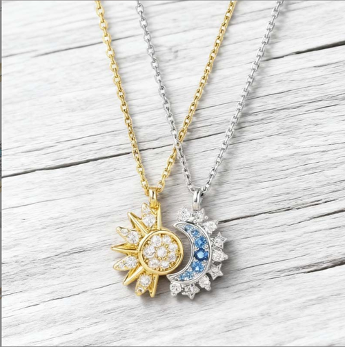 Sun Moon Tonghui Alloy Jewelry Set, Electroplated Open Diamond Pendant Necklace & Stackable Ring for Unisex Personality Matching Combo