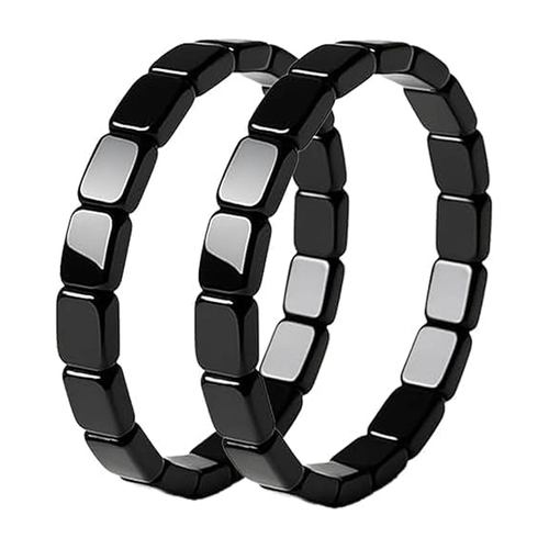 Black Gallstone Elastic Bracelet for Men Women Black Square Beaded Stretch Bracelet Inspirational Jewelry Gift Two Per Set