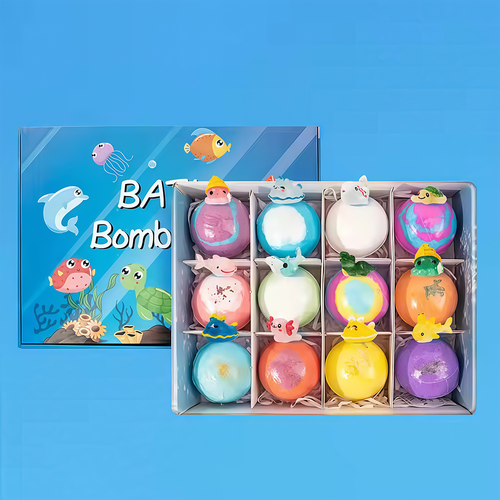 Ocean-themed Toy Bath Salt Ball Set 12 X 60g Bubble Bath Balls in a Gift Box Long Lasting Perfume for Kids and Bomb Factory Bath
