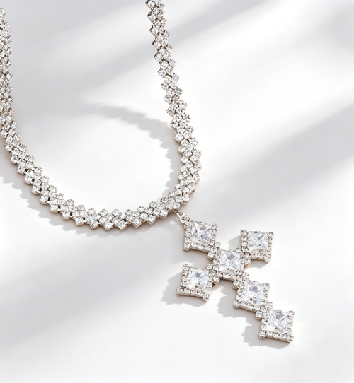 Unique Design Pass Diamond Pendant Jewelry Sterling Silver Moissanite Diamond Cross Pendant Necklace