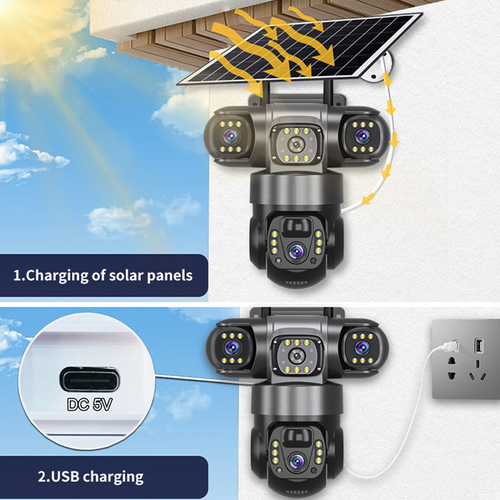 Best Selling Low Power Consumption V380 Pro 4g Camera Optical Zoom Three Lens 3 Screens AI Night Vision Low Power Battery Cloud