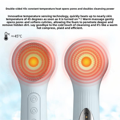 Silicone Heated Face Washing Brush Dual-Sided Temperature Sensing Magnetic Charging Inductive Battery Facial Cleansing Pink