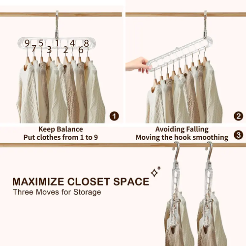 4pcs Durable Plastic 360-Degree Rotatable Spin-and-Reach 9-Hole Antiskid Stays Put Folding Hangers - 9-in-1 Heavy-Duty Universal Space-Saving Closet Organizer Storage for Bedroom Home Supplies