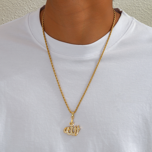 18k Gold Allah Jewelry Totem 316L Stainless Steel Zircon Mantra Pendant Gold Silver Round Pendent Men Female Necklace