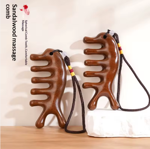 Golden Silk Sandalwood Seahorse Dolphin Head Meridian Massage Comb Relieve Muscle Stiffness Activate Blood Circulation Wooden——Gift Box Packaging