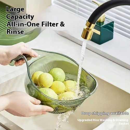 Multifunctional Kitchen Artifact Rice Washing Sieve Fruit & Vegetable Basin with Handle for Household Use Colanders & Strainers