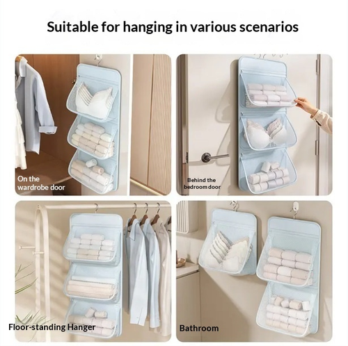 Hanging 3-Layer Mesh Washable Modern Minimalist Storage Bag Underwear Panties Socks Organizer Wardrobe Door-Back
