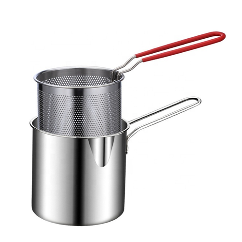 Deep Fry Strainer Pot 304 Stainless Steel Pot with Filter Basket Clamps and Non-slip Rack for French Fries Chicken