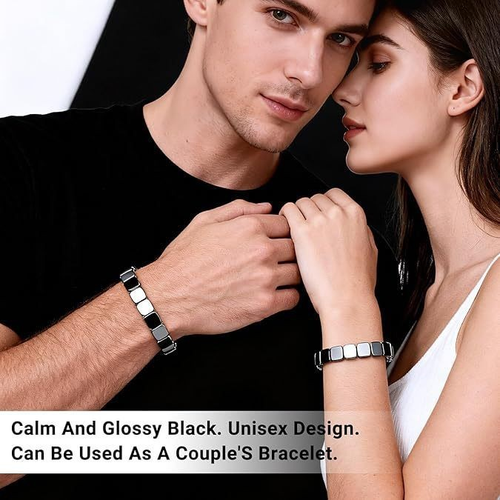 Black Gallstone Elastic Bracelet for Men Women Black Square Beaded Stretch Bracelet Inspirational Jewelry Gift Two Per Set