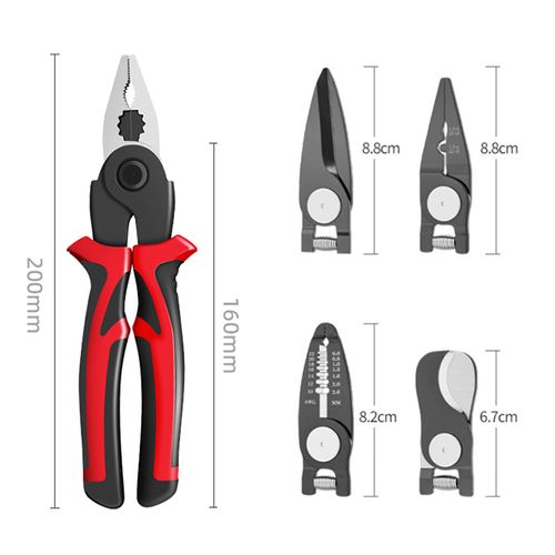 Industrial Grade 5-in-1 Interchangeable Head Long Nose Cutting Pliers Insulated Handle Multi-Function