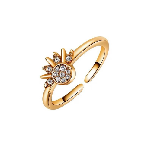 Sun Moon Tonghui Alloy Jewelry Set, Electroplated Open Diamond Pendant Necklace & Stackable Ring for Unisex Personality Matching Combo
