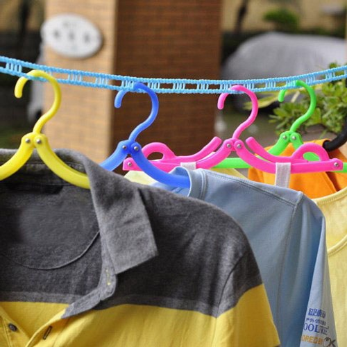 5m Indoor Outdoor Travel Drying Laundry Retractable Windproof Clothesline Washing Line with Stainless Steel Peg Clothesline Six Per Set(Green Blue Pink)