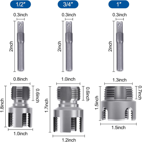 Electric Drill Compatible Pipe Threader Kit 3Pcs 0.5 0.75 1 Inch Internal External Dual Function PVC Pipe Threading Tool