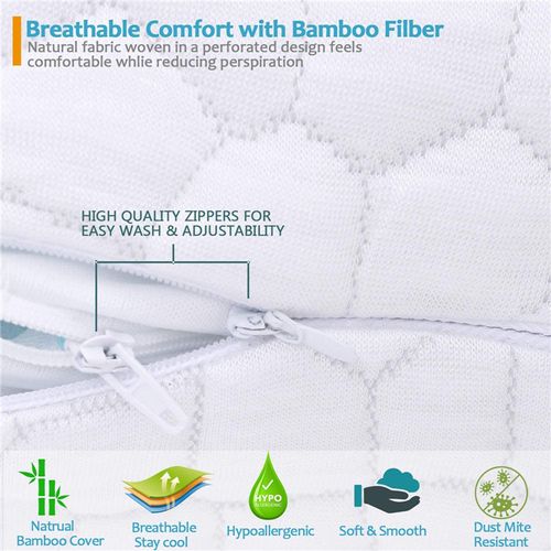 Modern Memory Foam Neck Pillow with Cooling Bamboo Adjustable Loft & Hypoallergenic for Side & Back Sleepers