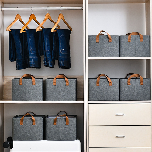 Cationic Steel Frame Rectangular Handle Foldable Portable Fabric Clothing Storage Box Wardrobe Dustproof Moisture-proof