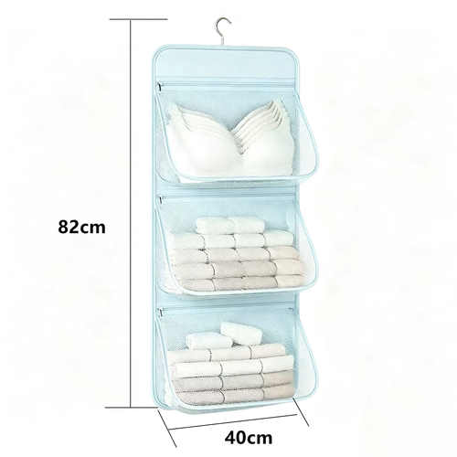 Hanging 3-Layer Mesh Washable Modern Minimalist Storage Bag Underwear Panties Socks Organizer Wardrobe Door-Back