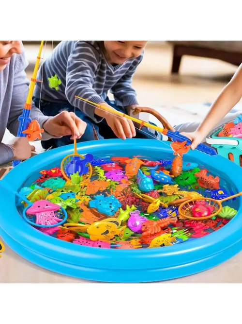 Magnetic Fishing Game Bath Pool Toys 48pcs Fishing Toys Game Floating Fish Magnet Pole Rod Net Education Teaching and Learning Christmas gifts  birthday gifts premium gifts Inflatable