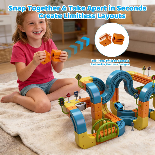 91PCS Cube Track Fusion Toy with Trains New Rail Electric Train Set for Kids Gravity-Defying 3D Infinity Track Electric Train