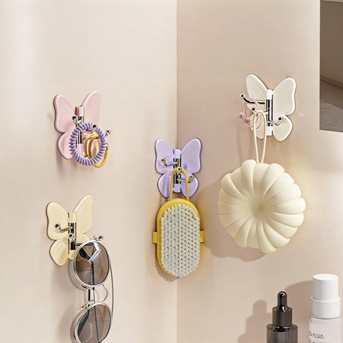 Rotatable Butterfly Triple Hook Modern Minimalist Adhesive Wall-Mounted Punch-Free Multi-Use Storage Hook for Home Kitchens  10-Pack Color Shipped At Random.