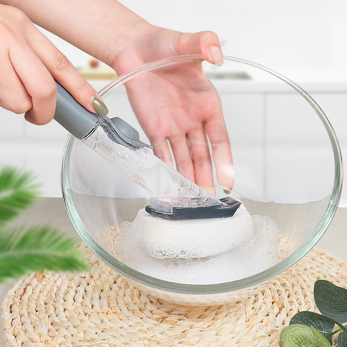 Multifunctional Soap Dispensing Dish Brush Set Replaceable Heads Kitchen Pot Pan Sink Cleaning Scrubber Press Liquid Brush