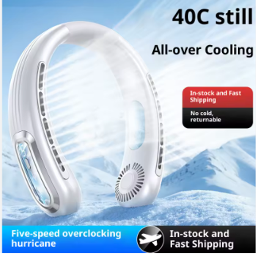 New USB Neck Hanging Fan with Digital Display, Silent, High Wind Power, Portable for Outdoor Sports, Simple and Stylish Neck Fan