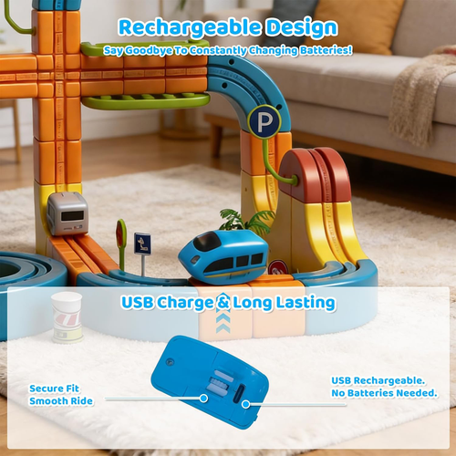 91PCS Cube Track Fusion Toy with Trains New Rail Electric Train Set for Kids Gravity-Defying 3D Infinity Track Electric Train