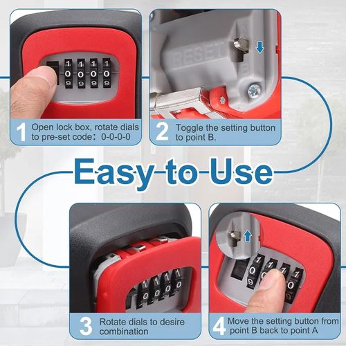 Wall Mount Key Lock Box - 4 Digit Combination Lockbox for Keys Safe Security Storage Resettable Code Lockbox for Outdoor Home Office Garage Two Per Set