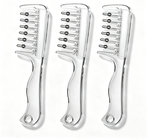 Transparent Visible Liquid Dispensing Comb Wide-Tooth Scalp Hair Follicle Care Essential Oil Applicator Hair Comb Three Per Set