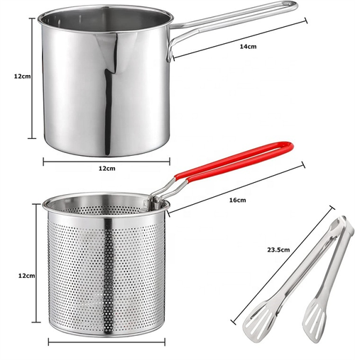 Deep Fry Strainer Pot 304 Stainless Steel Pot with Filter Basket Clamps and Non-slip Rack for French Fries Chicken
