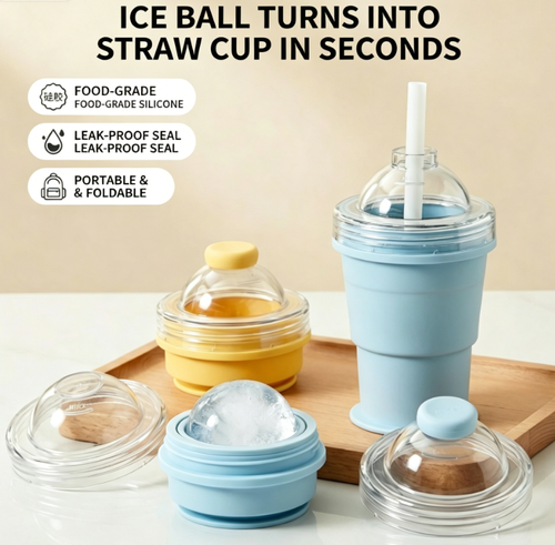 New Foldable Ice Hockey Mold Cup — 3-in-1 Press-to-Make Ice Cup Light blue Convenient Summer Drinkware