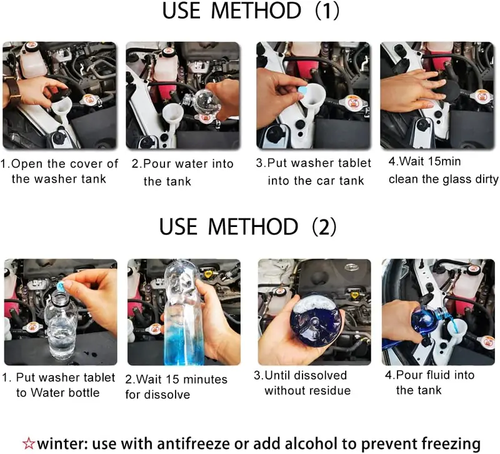 150 Pcs Car Windshield Washer Fluid concentrate Tablets,Windshield Wiper Fluid,1 Pack Makes 52.5 Gallons,1 Piece Makes 1.05 Gallons(Winter: Use With De-icer or Methanol)