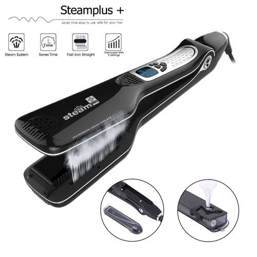 Professional Steam Straightener Brush with LCD Display, Wide Ceramic Plate Anti-Scald Hair Straightening Comb, Hydrating for Frizzy Curly Damaged Hair, Salon Grade Hair Styling Tool