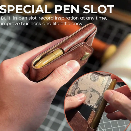 YY Personalized Genuine Leather Wallet With Built-In Pen Slot Classic Multi-Functional Compact Wallet Portable Card Holder