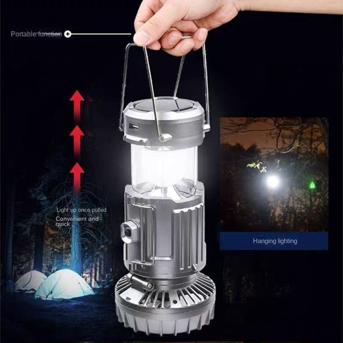 New Outdoor Bright LED Camping Lantern Fan with USB Battery Power White Light Portable & Hangable for Hiking Silver