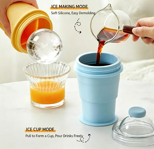 New Foldable Ice Hockey Mold Cup — 3-in-1 Press-to-Make Ice Cup Light blue Convenient Summer Drinkware