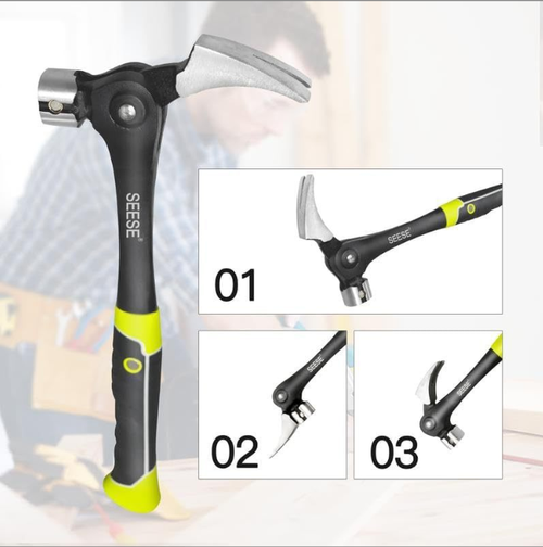 Heavy Duty Forged High Carbon Steel Claw Hammer with Adjustable Angle Nail Puller, Multi Purpose Hand Hammer for Carpentry Renovation Household Outdoor Maintenance
