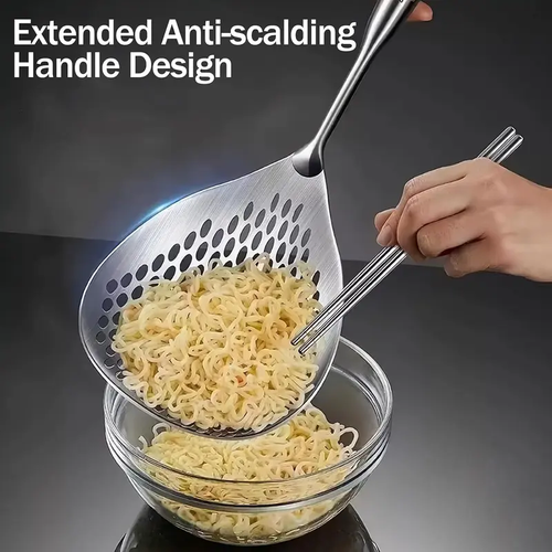 Wooden Handle Stainless Steel Skimmer, Skimmer Slotted Spoon, Ladle Spoon with Heat-Resistant Long Handle, Extra Thick Spider Strainer for Deep Frying, Boiling & Fast Oil Draining Two Per Set