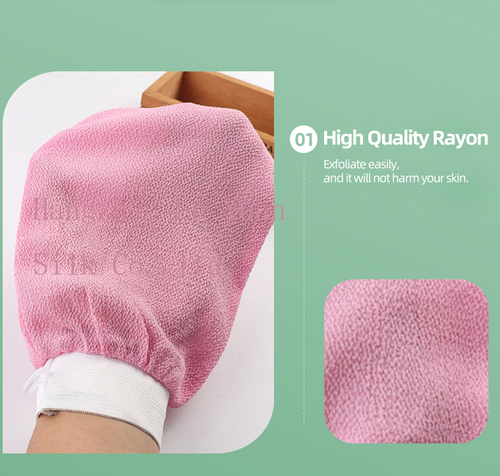 Premium Quality  Exfoliating Mitt Body Scrub Glove Deep Cleansing Moroccan Exfoliating Gloves Dead Skin Remover for Body Pink Two Per Set