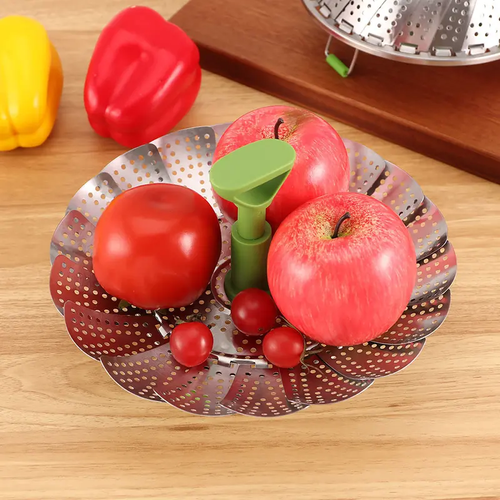 Vegetable Steamer Basket for Cooking Food, Stainless Steel Veggie Steam Basket for Pot, Folding Expandable Steaming Insert with Extendable Handle Fits Various Size Pot Two Per Set
