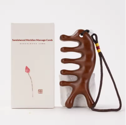 Golden Silk Sandalwood Seahorse Dolphin Head Meridian Massage Comb Relieve Muscle Stiffness Activate Blood Circulation Wooden——Gift Box Packaging