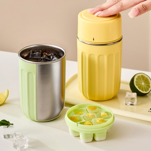 One-button Deicing 304 Stainless Steel Ice Cube Tray with Easy Demoulding for Outdoor Fitness Coffee Beverage & Soda Use Green