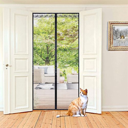 Magnetic Screen Door Reinforced Fiberglass Mesh Curtain Door Screen with Heavy Duty Mesh