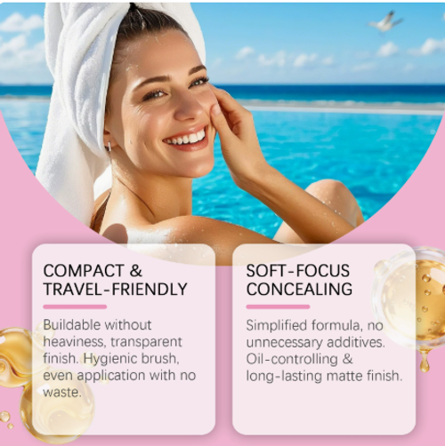 Mineral Protection Sunscreen Brush — A lightweight, invisible powder brush with a refreshing, non-sticky texture, ideal for outdoor sun protection during the summer.