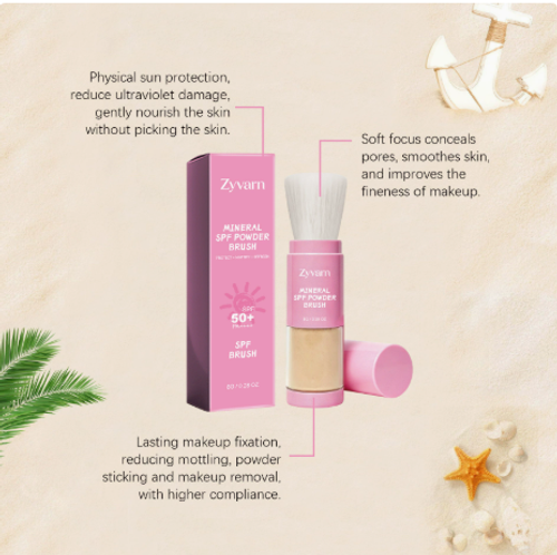 Mineral Protection Sunscreen Brush — A lightweight, invisible powder brush with a refreshing, non-sticky texture, ideal for outdoor sun protection during the summer.
