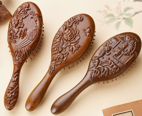 Sandalwood Fluffy Air Cushion Comb with Head Meridian Massage No Knotting Travel Hair Comb