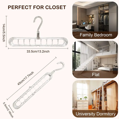 4pcs Durable Plastic 360-Degree Rotatable Spin-and-Reach 9-Hole Antiskid Stays Put Folding Hangers - 9-in-1 Heavy-Duty Universal Space-Saving Closet Organizer Storage for Bedroom Home Supplies