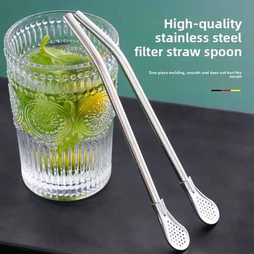 2-in-1 Stainless Steel Straw & Spoon, Reusable Drinking Straw with Stirring Spoon & Filter, Food-Grade Metal Straw for Coffee, Milk Tea, Juice & Smoothies Five Per Set